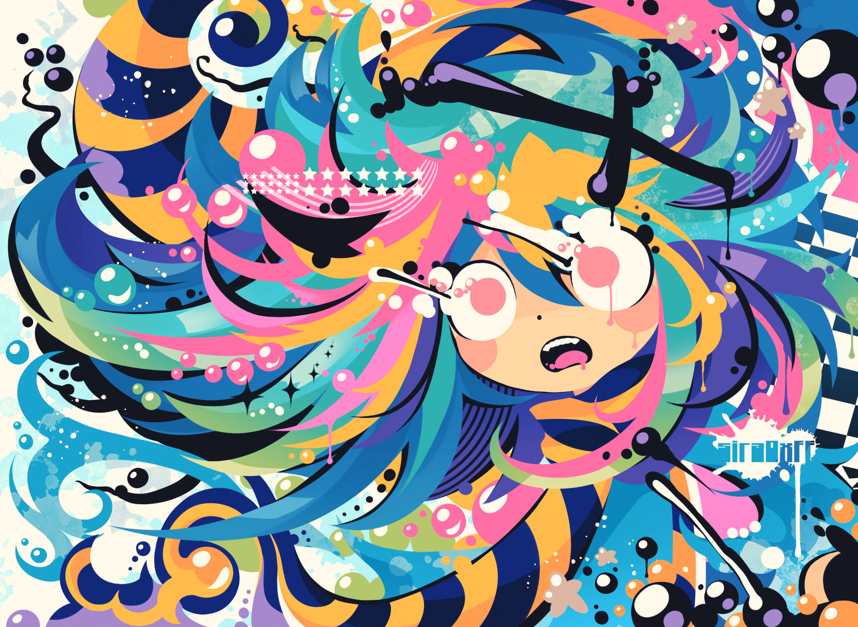 yvette with colorful abstract background - art by sira0xff