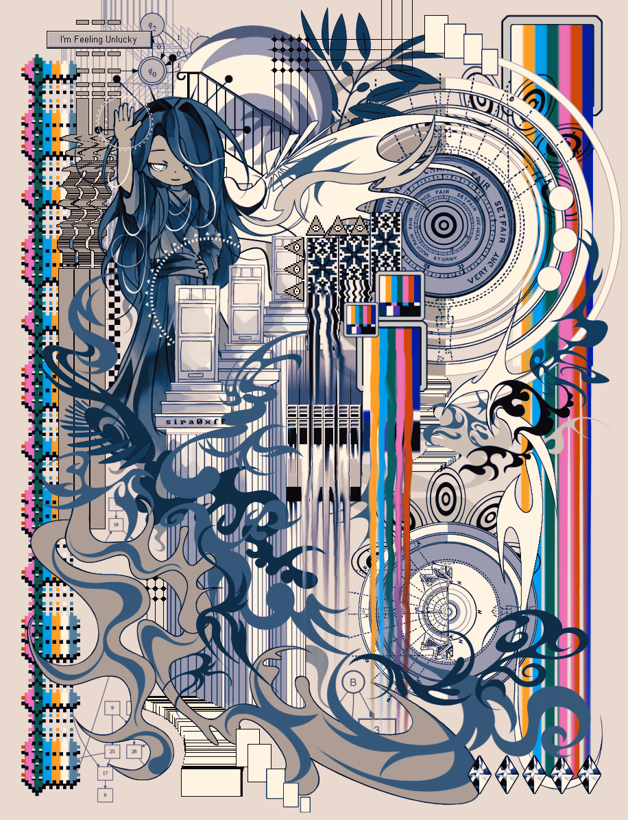 abstract composition with green girl - art by sira0xff